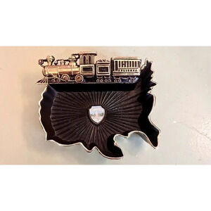Metal Train Railroad Ashtray Gettysburg‎ 3D United States Outline ~4x3.5" Engine